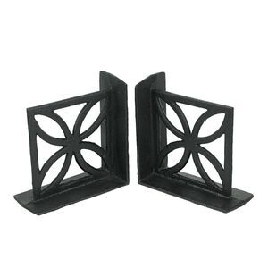 Set of 2 Cast Iron Breeze Block Bookends Mid Century Modern Home Bookshelf Decor